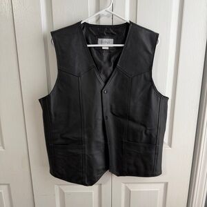 Vintage Leather black snap button vest size large